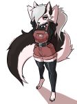  absurd_res anthro black_body black_fur canid canid_demon canine canis capaoculta clothing collar demon female fur hellhound helluva_boss hi_res legwear loona_(vivzmind) mammal red_eyes solo sweater thigh_highs topwear white_body white_fur wolf 