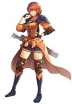  1girl arrow_(projectile) black_gloves breasts cleavage closed_mouth fire_emblem fire_emblem:_three_houses full_body gloves gonzarez highres leonie_pinelli orange_eyes orange_hair quiver shorts simple_background smile solo white_background 