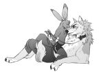  andromorph anthro boxers_(clothing) canid canine canis clothing collar duo faintsun hi_res intersex lagomorph leporid male male/male mammal rabbit tongue tongue_out underwear wolf 
