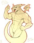  ! 2010 abs anthro beak black_eyes claws dragon english_text horn looking_at_viewer male max_blackrabbit muscular muscular_anthro muscular_male navel nude open_mouth scalie signature simple_background solo text tongue traditional_media_(artwork) white_background wings 