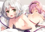  2girls ass cunnilingus flat_chest gray_hair green_eyes headband ke-ta komeiji_koishi komeiji_satori nipples nude short_hair tears touhou yuri 