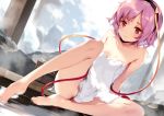  barefoot headband ke-ta komeiji_satori purple_hair red_eyes short_hair touhou towel winter 