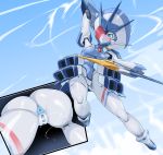  action_pose anus blush bodily_fluids breasts butt censored darling_in_the_franxx delphinium female genital_fluids genitals humanoid machine multiple_angles not_furry pochincoff pose pussy pussy_juice rear_view robot robot_humanoid simple_background solo studio_trigger 