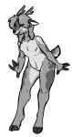  anthro breasts cervid cervine eyes_closed featureless_breasts featureless_crotch female fluffy fluffy_tail fur hair hi_res hijackerdraws_(artist) horn mammal monochrome multicolored_body multicolored_fur open_mouth simple_background solo teeth two_tone_body two_tone_fur white_background 