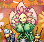  anthro arthropod bee beetle better_version_at_source big_breasts breasts bug_fables elemental_creature female flora_fauna flower flower_creature group huge_breasts hymenopteran insect kabbu_(bug_fables) larger_female leif_(bug_fables) lepidopteran male male/female moonsprout_games moth nipples pink_flower plant size_difference smaller_female smaller_male timmy-22222001 venus_(bug_fables) vi_(bug_fables) vines 