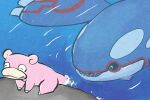  closed_eyes closed_mouth kyogre metikyun no_humans open_mouth pokemon pokemon_(creature) sharp_teeth slowpoke staring tail teeth water yellow_eyes 