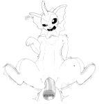  2020 after_sex ambiguous_gender animate_inanimate bodily_fluids canid canine dildo ear_tag eeveelution featureless_chest featureless_feet female feral goonie-san hi_res living_plushie looking_at_viewer mammal monochrome nintendo open_mouth plushie pok&eacute;mon pok&eacute;mon_(species) sex_toy simple_background solo sweat text vaporeon video_games white_background 