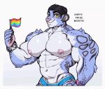  2020 abs animated anthro barazoku big_muscles big_pecs black_hair blue_body blue_fur blush bottomwear bouncing_pecs bracelet chest_tuft clothed clothing english_text felid flag flexing fur hair jewelry leopard lgbt_history_month lgbt_pride looking_at_viewer loop male mammal muscular muscular_anthro muscular_male navel nipples pan_(sxfpantera) pantherine pecs pride_colors short_playtime simple_background smile solo spots spotted_body standing sxfpantera text topless topless_male tuft white_background 