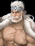  1boy abs bara beard blonde_hair chest close-up collarbone face facial_hair granblue_fantasy headband jang_ju_hyeon male_focus muscle mustache nipples pectorals scar short_hair solo soriz upper_body 