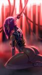  arm_support asian ass bare_arms breasts cyberpunk_(series) cyberpunk_2077 cyborg from_side glowing glowing_eye highres huge_ass joints kneeling mature_female mechanical_parts medium_breasts nipples nude pink_hair robot_joints song_so_mi songbird_(cyberpunk) sweatdrop thick_thighs thighs 