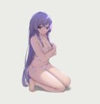  1girl breasts cleavage fire_emblem fire_emblem:_genealogy_of_the_holy_war highres julia_(fire_emblem) kneeling long_hair looking_at_viewer pepeo purple_eyes purple_hair simple_background solo underwear underwear_only 