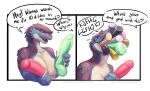 2_panel_comic alvanarry anthro bodily_fluids breasts comic dialogue dildo dildo_in_mouth english_text female hi_res humor oral oral_penetration penetration reptile saliva scalie sex_toy sex_toy_in_mouth sex_toy_insertion snake solo speech_bubble text vero_(sand0x) viper