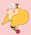 ampharos anthro belly big_belly big_breasts bodily_fluids bottomwear breasts butt clothed clothing curvy_figure digital_media_(artwork) english_text eyelashes female generation_2_pokemon hi_res mammal navel nintendo nipples nude overweight overweight_anthro overweight_female pokemon pokemon_(species) simple_background solo swallowpancakes sweat tail text thick_tail thick_thighs topless voluptuous voluptuous_female