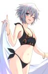  1girl bangle bikini black_bikini blue_eyes bracelet breasts date_a_live grey_hair highres honjou_nia jewelry lime_ill_10 navel one_eye_closed open_mouth short_hair small_breasts smile solo swimsuit white_background 