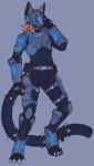  anthro armor belt belt_pouch bulge cora_valion domestic_cat felid feline felis frostwyrm102 fur_neckwear glowing male mammal solo 
