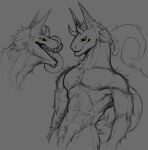 2021 ambiguous_gender anthro black_sclera fure hi_res long_tail long_tongue looking_at_viewer multi_nipple muscular nipples open_mouth sharp_teeth side_view tail teeth tongue unknown_species yellow_eyes zlvuxx