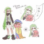 &gt;_&lt; 2girls aged_down agent_3_(splatoon) agent_8_(splatoon) bike_shorts bright_pupils child chinese_commentary chinese_text crying fang flying_sweatdrops green_hair high-visibility_vest highres inkling inkling_girl inkling_player_character long_hair long_sleeves looking_at_another multiple_girls octoling octoling_girl octoling_player_character pink_eyes simple_background splatoon_(series) spoken_squiggle squiggle standing suction_cups tears tentacle_hair thenintlichen96 translation_request very_long_hair vest white_background white_pupils yellow_eyes 