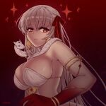  1girl bracelet breasts colored_skin durga_(fate) earrings fate/grand_order fate_(series) highres jewelry large_breasts long_hair red_background red_eyes red_ribbon red_skin ribbon snake symoca white_hair 