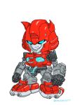  autobot blue_eyes chibi clenched_hands cliffjumper highres horns jeulove-sma11-white mecha no_humans redesign smirk solo standing transformers white_background 