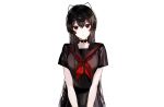  bell black_hair bow choker long_hair naru_(ul) original polychromatic red_eyes school_uniform skirt third-party_edit white 