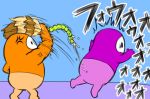  2020 anal_beads anus duo fake_tail fall_guy fall_guys heigen holding_object holding_sex_toy humanoid lube male motion_lines mouthless noseless orange_body pull_out purple_body rear_view sex_toy simple_background text 