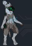  ambiguous_gender anthro armor cabek clothed clothing frostwyrm102 fur green_eyes grey_body grey_fur hair machine protogen screen screen_face solo white_hair 