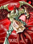  arkadimon_perfect armor claws digimon digimon_(creature) horns lowres official_art red_eyes red_hair short_hair solo tentacles wings 
