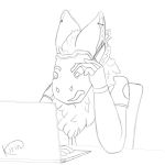  1:1 absurd_res annoyed anthro computer hand_on_face hi_res kirin_(character) laptop lewdogen_kirin looking_annoyed machine male monochrome piercing protogen solo 