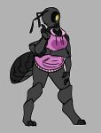  ant anthro arthropod black_body breasts claws clothed clothing female hijackerdraws_(artist) hymenopteran insect narrowed_eyes non-mammal_breasts simple_background solo yellow_eyes 
