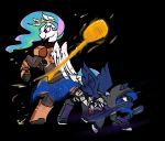  armor blue_body blue_eyes blue_fur blue_hair clothed clothing crossover destiny_(video_game) duo equid equine female feral fluffy fluffy_tail friendship_is_magic fur hair hasbro hijackerdraws_(artist) horn horse mammal melee_weapon multicolored_hair my_little_pony pony princess_celestia_(mlp) princess_luna_(mlp) purple_eyes simple_background smile sword tongue tongue_out weapon white_body wings 