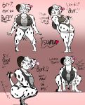  absurd_res anthro big_breasts big_muscles breasts canid canine canis dalmatian domestic_dog english_text female hi_res huegirl19 huge_muscles male male/female mammal model_sheet muscular puppy_girl solo text thick_thighs tsumu 