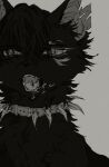  black_fur blood cat collar grey_background greyscale highres monochrome no_humans notched_ear open_mouth scourge_(warrior_cats) sharp_teeth solo spiked_collar spikes teeth warrior_cats wxlfpatch 