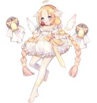  1girl :3 :d angel_(ark_order) angel_wings ao_jun ark_order bell blonde_hair blue_eyes blush bow braid constellation_print detached_wings diadem dress flower forehead frilled_dress frills full_body gears gloves hair_ornament halo holding holding_flower long_hair looking_at_viewer mini_wings official_art pantyhose pink_pupils pointy_ears puffy_dress red_flower red_rose rose see-through see-through_legwear short_dress sidelocks smile solo standing standing_on_one_leg star-shaped_pupils star_(symbol) star_hair_ornament star_print stirrup_legwear symbol-shaped_pupils tachi-e toeless_legwear transparent_background twin_braids veil very_long_hair white_dress white_gloves white_pantyhose white_wings wings yellow_bow 