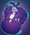 2024 angry anthro belly big_belly big_breasts big_butt black_body black_fur blue_eyes blue_hair blue_nipples bone breasts butt canid canine canis chain chubchubbyart cuff_(restraint) female fur hair handcuffs hi_res huge_belly humanoid looking_at_viewer mammal metal_cuffs nipples open_mouth overweight overweight_anthro overweight_female restraints simple_background skull skull_head skulldog_(species) solo white_body white_fur wolf