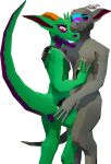 3d_(artwork) alpha_channel ambiguous_gender anthro butt claws cuddling digital_media_(artwork) duo hi_res horn humanoid kobold kobold_dellarte kret looking_at_viewer low_poly makeup nude open_mouth pinup pose raised_tail reptile scalie seductive sek simple_background tail transparent_background