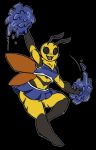 anthro arthropod bee black_body black_eyes black_fur breasts clothed clothing female fur hi_res hijackerdraws_(artist) hymenopteran insect multicolored_body multicolored_fur non-mammal_breasts open_mouth open_smile partially_clothed smile solo tongue two_tone_body two_tone_fur wings yellow_body yellow_fur 