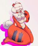 absurd_res anthro breasts claws fangs featureless_breasts female fur generation_1_pokemon generation_8_pokemon grey_body grey_fur grey_stripes growlithe hair hair_over_eyes hi_res hisuian_form hisuian_growlithe kneeling navel nintendo nude obscured_eyes orange_body orange_fur overweight overweight_female pawpads pokemon pokemon_(species) regional_form_(pokemon) simple_background solo stripes tan_body tan_fur tascom teeth thick_thighs tongue tongue_out white_background white_body white_fur wide_hips
