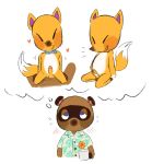  &lt;3 2020 animal_crossing anthro blush brown_body brown_fur canid canine chibi clothing crazy_redd duo eyes_closed fox fur genitals hi_res male male/male mammal meljellow nintendo penis raccoon_dog shirt simple_background slightly_chubby tanuki tom_nook_(animal_crossing) topwear video_games white_background 