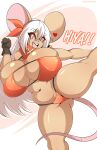 anthro bikini biped breasts butt_from_the_front clothed clothing eyelashes female hair heart_symbol hi_res mammal mastergodai mouse murid murine open_mouth pupils rodent smile solo swimwear thick_thighs white_hair