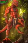 2024 3_toes abs ankle_wraps anthro argonian artist_logo artist_name barefoot bethesda_softworks biceps brown_claws claws clothed clothing digital_media_(artwork) drakaar drakaar_(drakaar) feet forest head_spikes hi_res horn humanoid_hands jewelry jungle logo male muscular muscular_anthro muscular_arms muscular_male muscular_thighs necklace patreon pecs plant pupils red_body red_eyes red_horn red_scales red_spikes scales scalie sellfy sellfy_logo slit_pupils solo spikes spikes_(anatomy) standing tail tail_ridge the_elder_scrolls toes topless topless_anthro topless_male tree tribal tribal_clothing wraps wrist_wraps