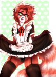  &lt;3 &lt;3_eyes ailurid anthro bottomwear bulge clothed clothing collar digital_media_(artwork) fur girly green_eyes hair hi_res inner_ear_fluff legwear looking_at_viewer maid_uniform male mammal open_mouth orange_body orange_fur panties pose presenting raised_tail red_panda simple_background smile solo striped_body striped_fur stripes teeth thigh_highs tongue topwear tr.anonymous.h tuft underwear uniform white_background white_body white_fur 