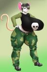  2020 anthro big_breasts blues64 bottomwear breasts camo_pants clothing female footwear hi_res huge_breasts looking_at_viewer mammal marauder6272 midriff murid murine pants plantigrade rat rodent shoes smile solo wavy_mouth 