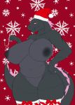 absurd_res anthro basskitty big_breasts breasts christmas christmas_clothing christmas_headwear clothing curvy_figure dragon female godzilla godzilla_(series) hat headgear headwear hi_res holidays huge_breasts hybrid kaiju monsterverse mythological_creature mythological_scalie mythology santa_hat scalie slightly_chubby solo thick_thighs toho wide_hips