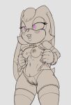 anthro breasts clothing clothing_pull female fours_(artist) genitals hi_res looking_aroused nipples panties popping_buttons pussy sega sketch solo sonic_the_hedgehog_(series) underwear vanilla_the_rabbit