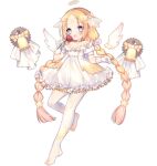  1girl :3 :d angel_(ark_order) angel_wings ao_jun ark_order bell blonde_hair blue_eyes blush bow braid constellation_print detached_wings diadem dress flower forehead frilled_dress frills full_body gears gloves hair_ornament halo holding holding_flower long_hair looking_at_viewer mini_wings official_art pantyhose pink_pupils pointy_ears puffy_dress red_flower red_rose rose see-through see-through_legwear short_dress sidelocks smile solo standing standing_on_one_leg star-shaped_pupils star_(symbol) star_hair_ornament star_print stirrup_legwear symbol-shaped_pupils tachi-e toeless_legwear transparent_background twin_braids veil very_long_hair white_dress white_gloves white_pantyhose white_wings wings yellow_bow 