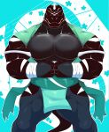 2024 absurd_res anthro areola biceps big_pecs black_areola black_body black_scales buzz_(mels_monster) dinosaur eyeless flexing flexing_bicep flexing_both_biceps forearm_muscles head_spikes hi_res male mels_monster_(artist) muscular muscular_anthro muscular_male ninja ninja_costume pecs reptile scales scalie solo spikes spikes_(anatomy) theropod triceps tyrannosaurid tyrannosauroid tyrannosaurus tyrannosaurus_rex warrior