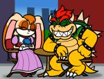 anthro bowser captainquack64 chair claws clothing crossover dress duo female furniture gloves handwear hi_res horn koopa lagomorph male mammal mario_bros nintendo scalie sega smile sonic_the_hedgehog_(series) table vanilla_the_rabbit