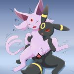  1:1 balls black_body black_fur blush censored cute_fangs duo eeveelution espeon eyes_closed female female_penetrated feral feral_on_feral feral_penetrated feral_penetrating feral_penetrating_feral forked_tail fur genitals kemonobito male male/female male_penetrating male_penetrating_female nintendo open_mouth penetration pok&eacute;mon pok&eacute;mon_(species) purple_body purple_fur red_sclera sex simple_background umbreon vaginal vaginal_penetration video_games 