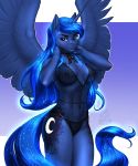  absurd_res anthro areola breasts clothing cutie_mark equid eyebrows eyelashes female friendship_is_magic hasbro hi_res horn mammal my_little_pony mykegreywolf nipples princess_luna_(mlp) solo sparkles text url winged_unicorn wings 