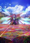  00_qan[t] blue_sky cloud cloudy_sky els flower gn_drive gundam gundam_00 gundam_00_a_wakening_of_the_trailblazer highres mecha mobile_suit mountain no_humans otsumami_(bu-bu-heaven) robot science_fiction sky sparkle v-fin 